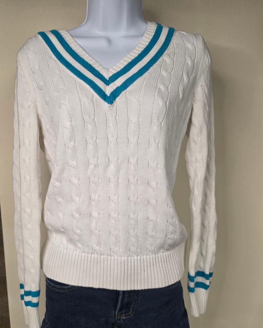 Vintage L-RL Lauren Active Ralph Lauren Cable Knit Tennis Sweater S Cotton 0140